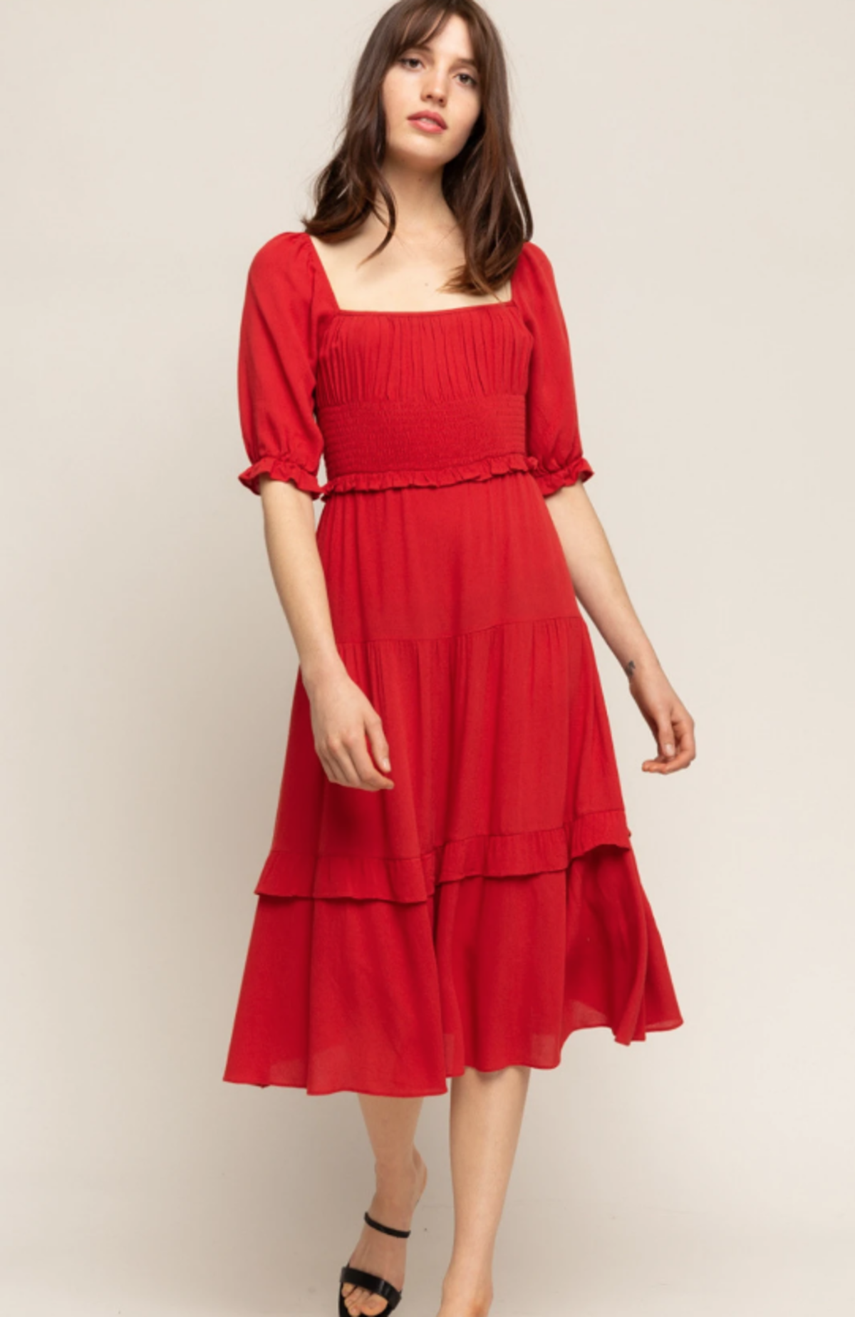 Grade & Gather Smocked Square Neck Midi Dress | Garmentory
