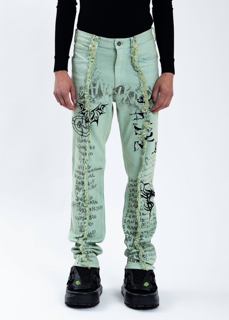 Sankuanz Graffiti Denim Pants - Green | Garmentory