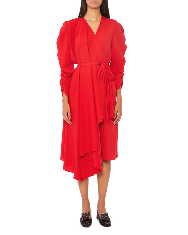 awake mode red dress A.W.A.K.E. MODE - Cold-Shoulder Ribbed Midi Dress - Womens