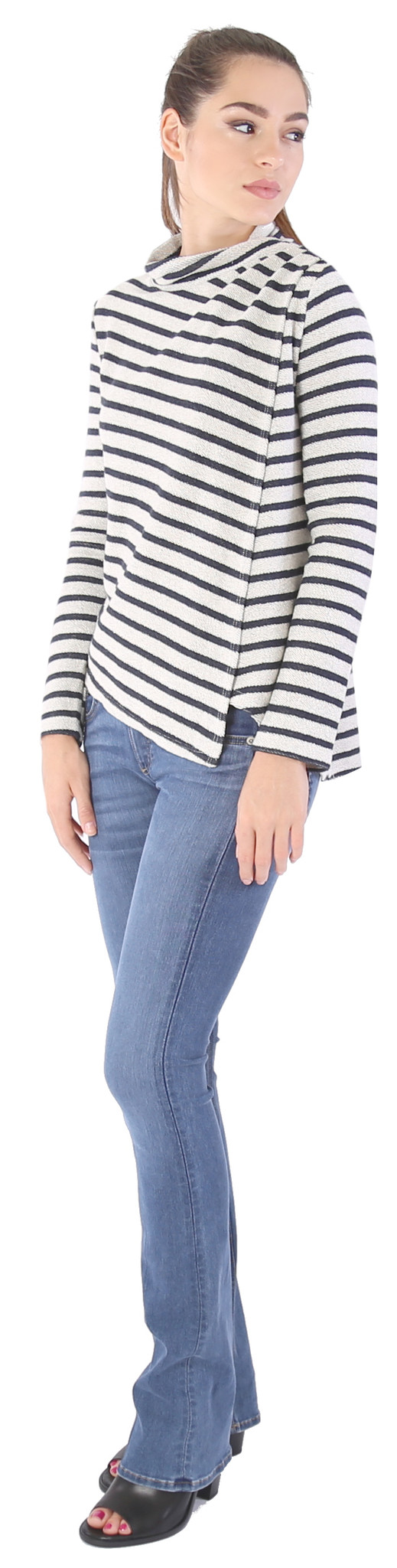 Shay & Coco Asymmetrical Zip Cardigan in White & Navy Stripe Shay & Coco Asymmetrical Zip Cardigan in White & Navy Stripe