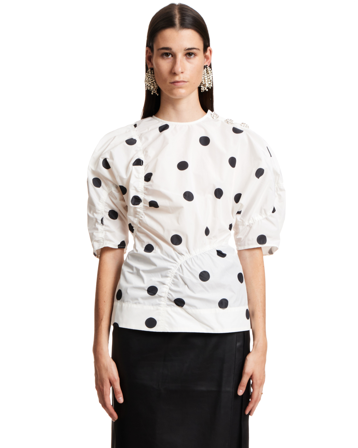 ganni polka dot top