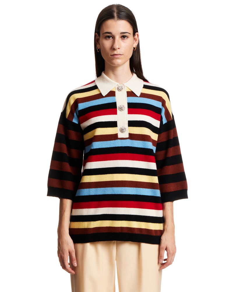 Tシャツ・カットソー Ganni Striped Graphic Wool Mix Cats Knit Illusion Blue K2369 Illusion Blue Blue Striped Graphic Cat Sweater | GANNI US