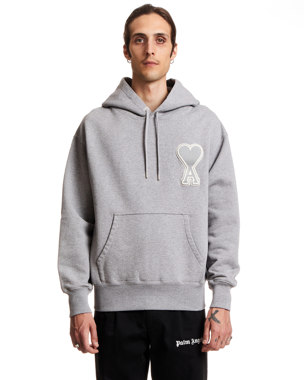 Ami Paris Logo Patch Hoodie - Gray | Garmentory