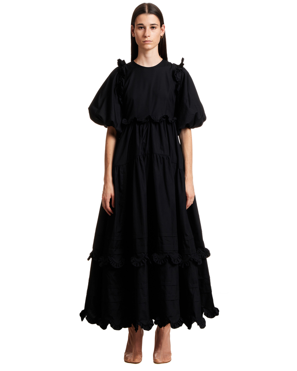 calvin klein printed a line dress Carlie Puff Sleeve Asymmetrical Dress in Black main image 1
