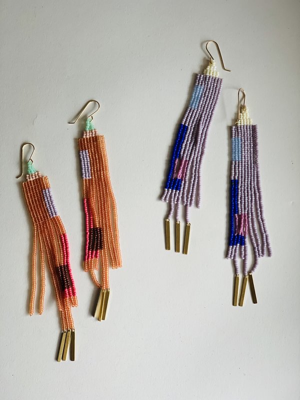 Lu in the Frey Long Rectangle Fringe Earrings Lu in the Frey Long Rectangle Fringe Earrings