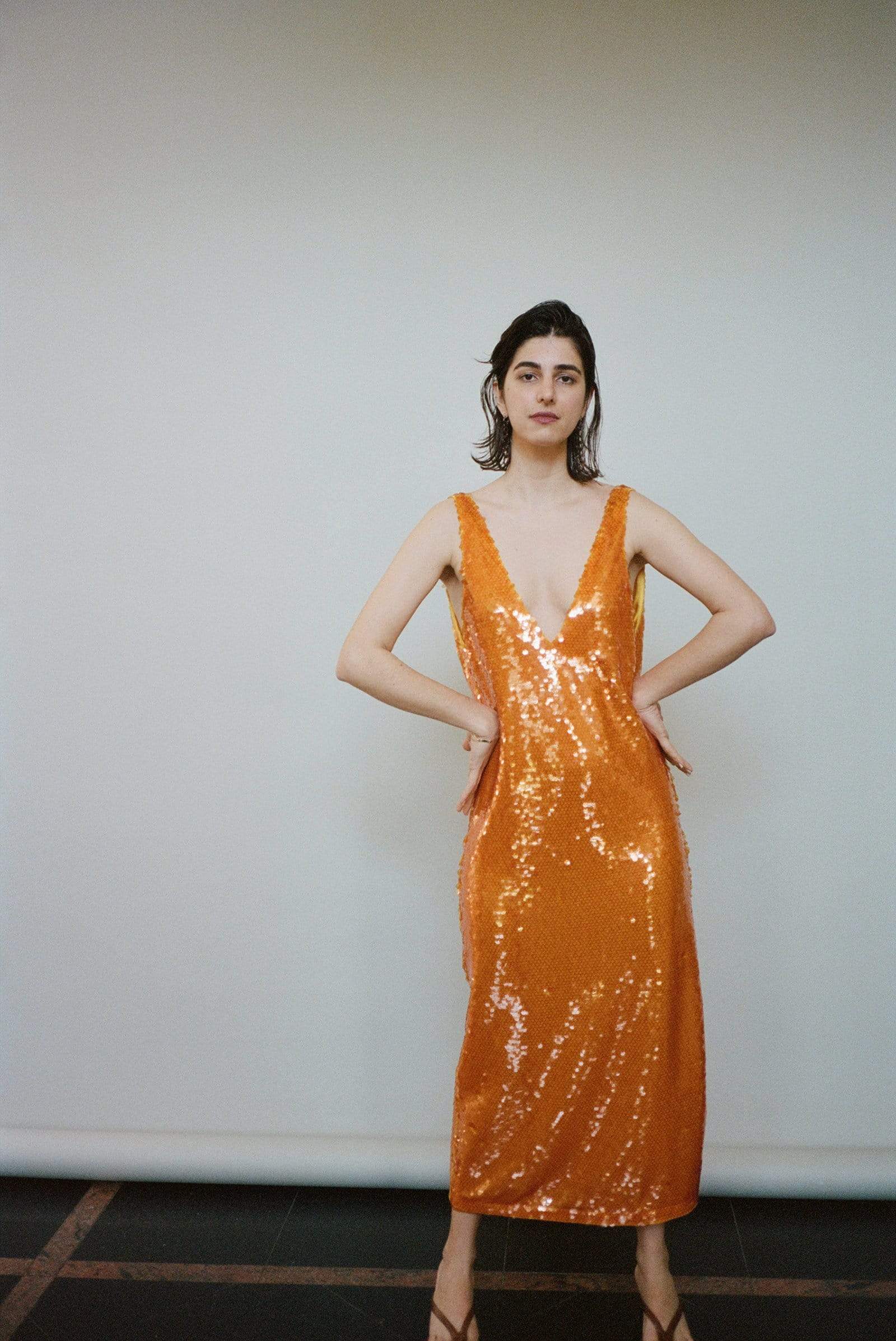 lulus formal dresses No Brand* Orange Sequin Gown- Size 14  Lady Rae