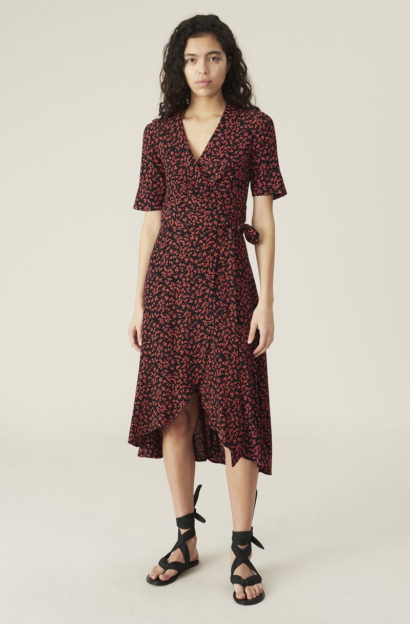 Ganni Printed Crepe Wrap Dress Garmentory