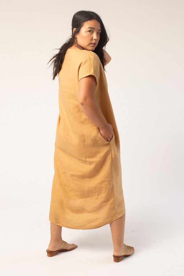 ochre linen dress Handmade Ochre Linen Maxi Dress: Sleeveless Boho Summer Clothing
