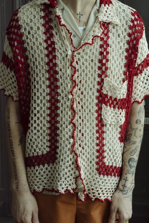 BODE Crochet Big Top Shirt - White/Red BODE Crochet Big Top Shirt - White/Red