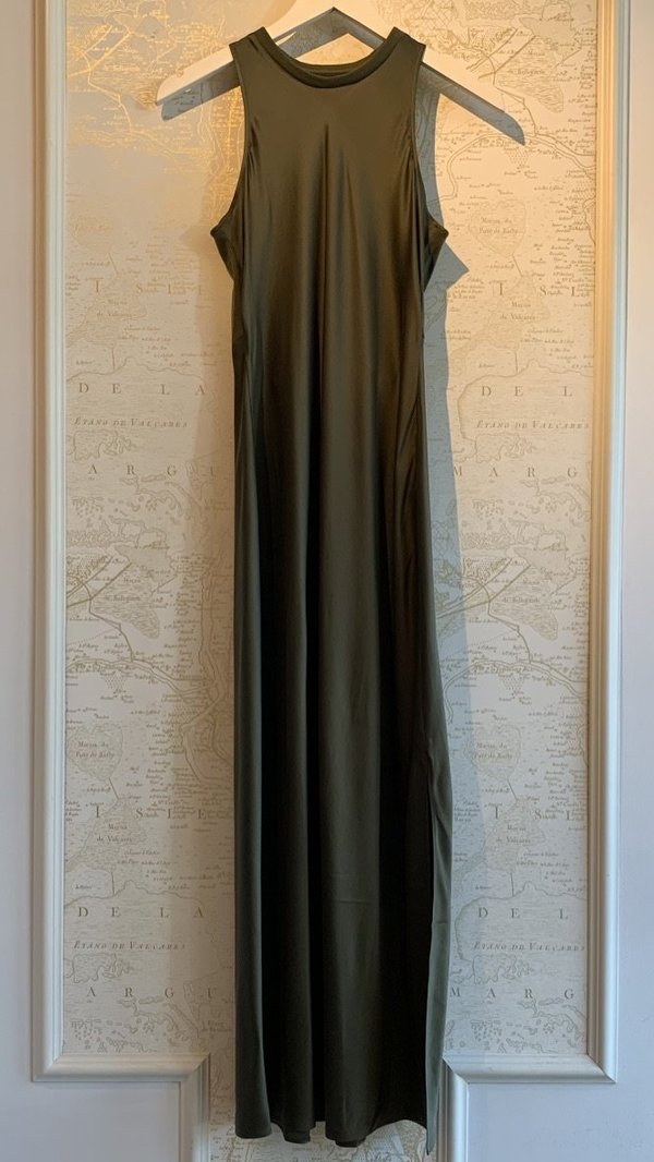 FRAME Denim Bias Silk Maxi Dress - Army Green | Garmentory