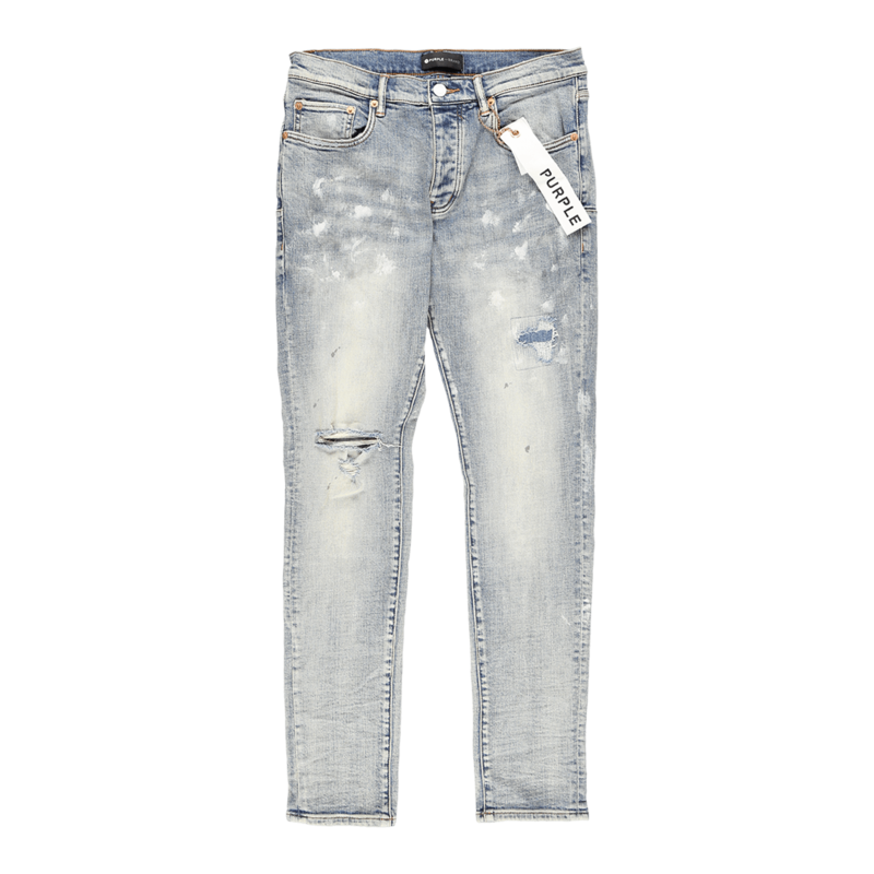 Purple Brand Low Rise Slim Leg Jeans - Light Indigo Paint