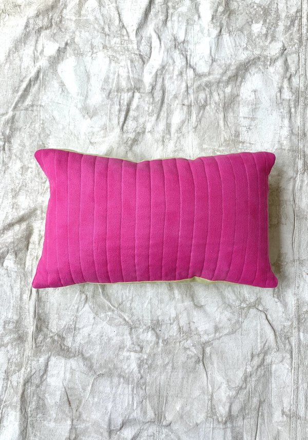 Cuttalossa & Co. Cotton + Linen Quilted Lumbar Pillow - Fuchsia/Avocado Cuttalossa & Co. Cotton + Linen Quilted Lumbar Pillow - Fuchsia/Avocado
