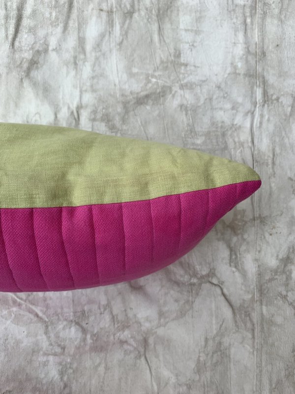 Cuttalossa & Co. Cotton + Linen Quilted Lumbar Pillow - Fuchsia/Avocado Cuttalossa & Co. Cotton + Linen Quilted Lumbar Pillow - Fuchsia/Avocado