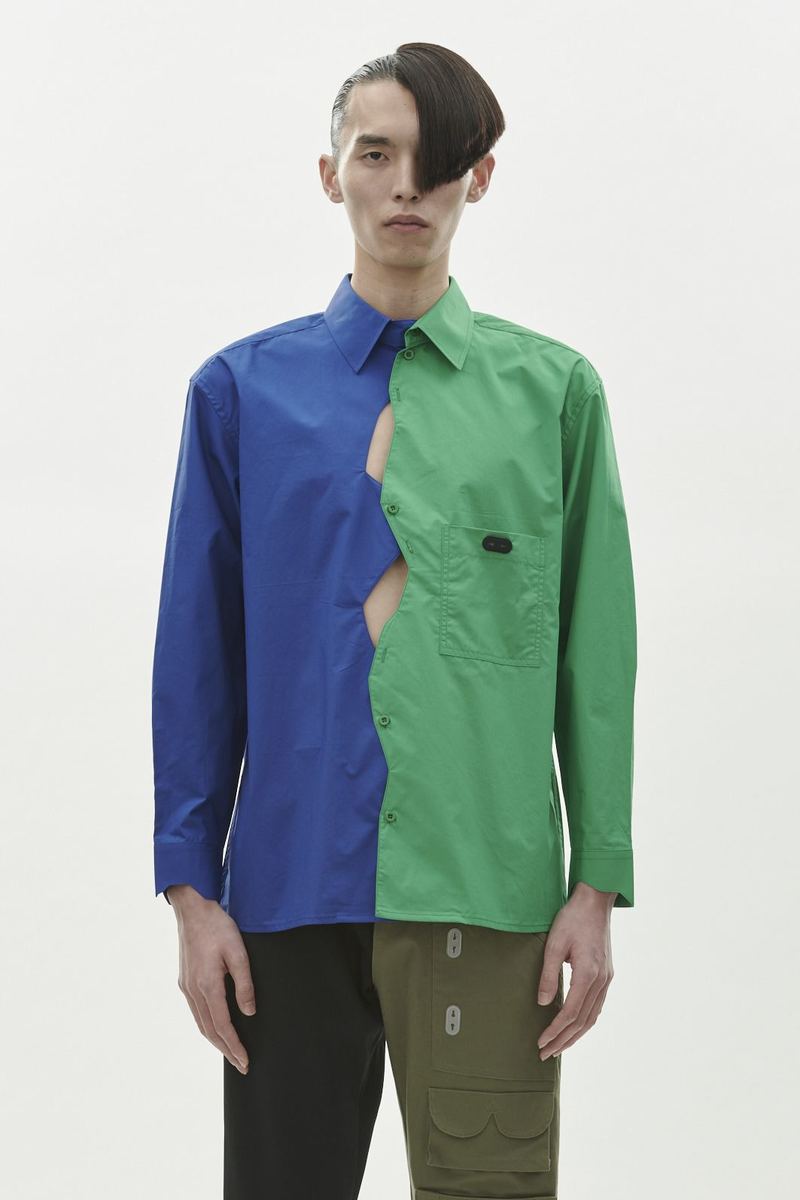 xander zhou シャツ Xander Zhou Zig Zag Shirt - Blue/Green | Garmentory