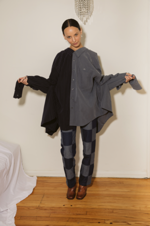 APPLE SAVE Cotton Twin Shirt - Eggplant/Grey APPLE SAVE Cotton Twin Shirt - Eggplant/Grey