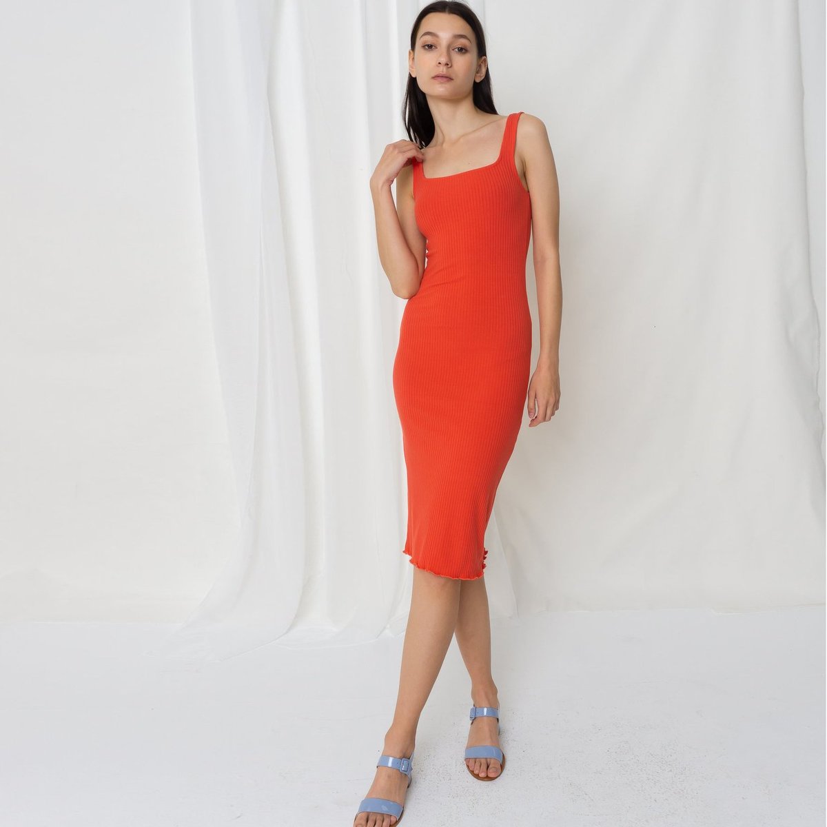 Poketo Ribbed Tank Dress - Red - Image 1 of 3