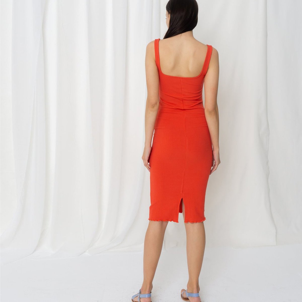 Poketo Ribbed Tank Dress - Red - Image 2 of 3