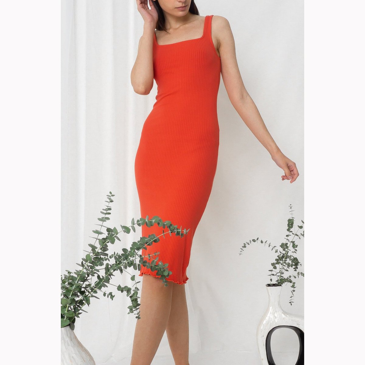Poketo Ribbed Tank Dress - Red - Image 3 of 3