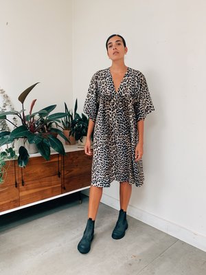 ganni cotton silk leopard dress Ganni Silk Stretch Wrap Dress