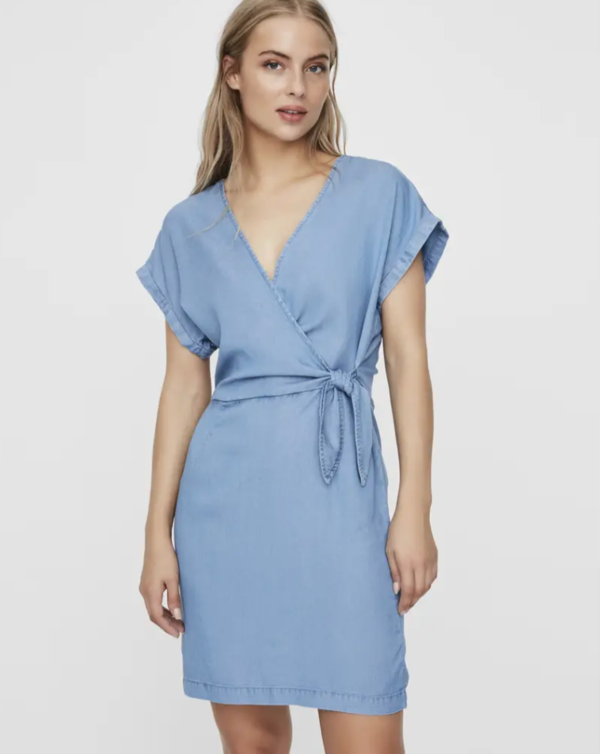 VERO MODA Denim Wrap Dress - Denim | Garmentory