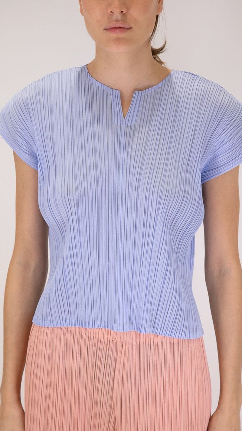 Issey Miyake Pleats Please Short Sleeved Top - Blue | Garmentory