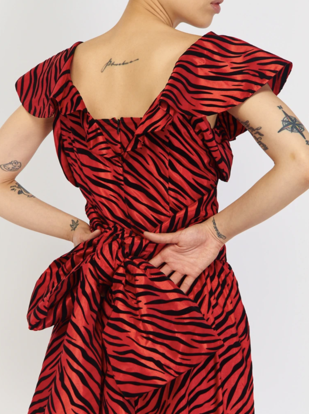 open lace back dress Red Zebra Print Women's Dress, Best Knee Length Fitted Designer Dress For  Women - Made in USA (US Size: XS-XL)