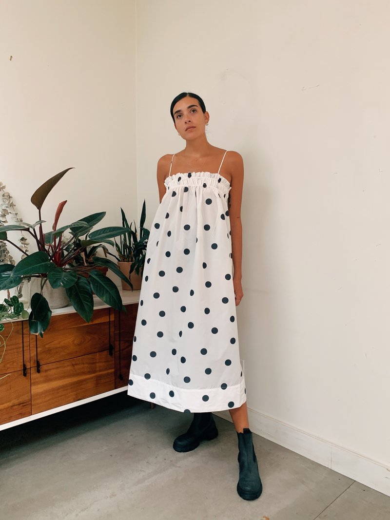 ganni recycled polyester dress GANNI Black Organza Circle Collar Dress