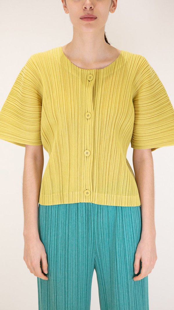 Issey Miyake Pleats Please Kanoko Short Sleeve Top with Buttons
