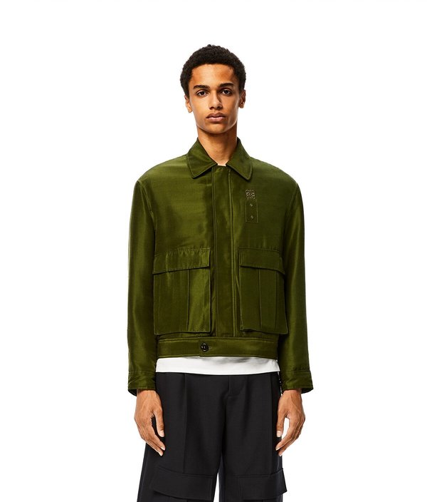 LOEWE Silk Patch Pocket Jacket - Khaki Green | Garmentory