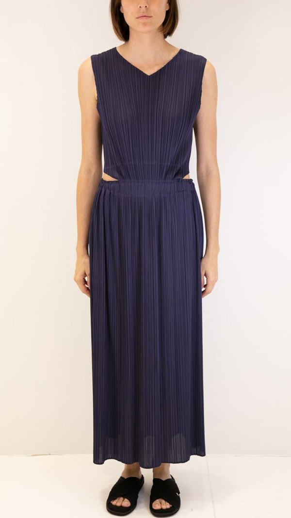 Issey Miyake Pleats Please Open Back Dress - Navy | Garmentory