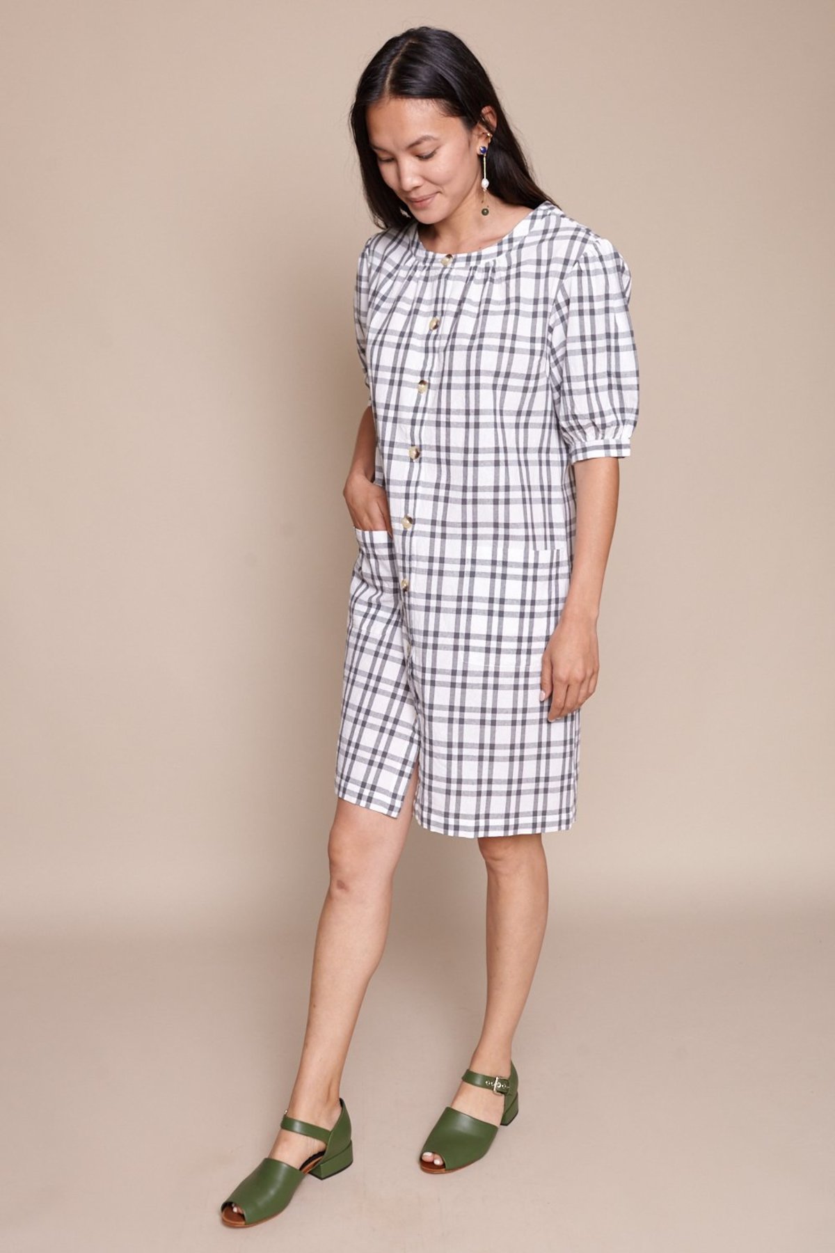 Puff Sleeve Shirt Dress in Grey - Image 4 of 5