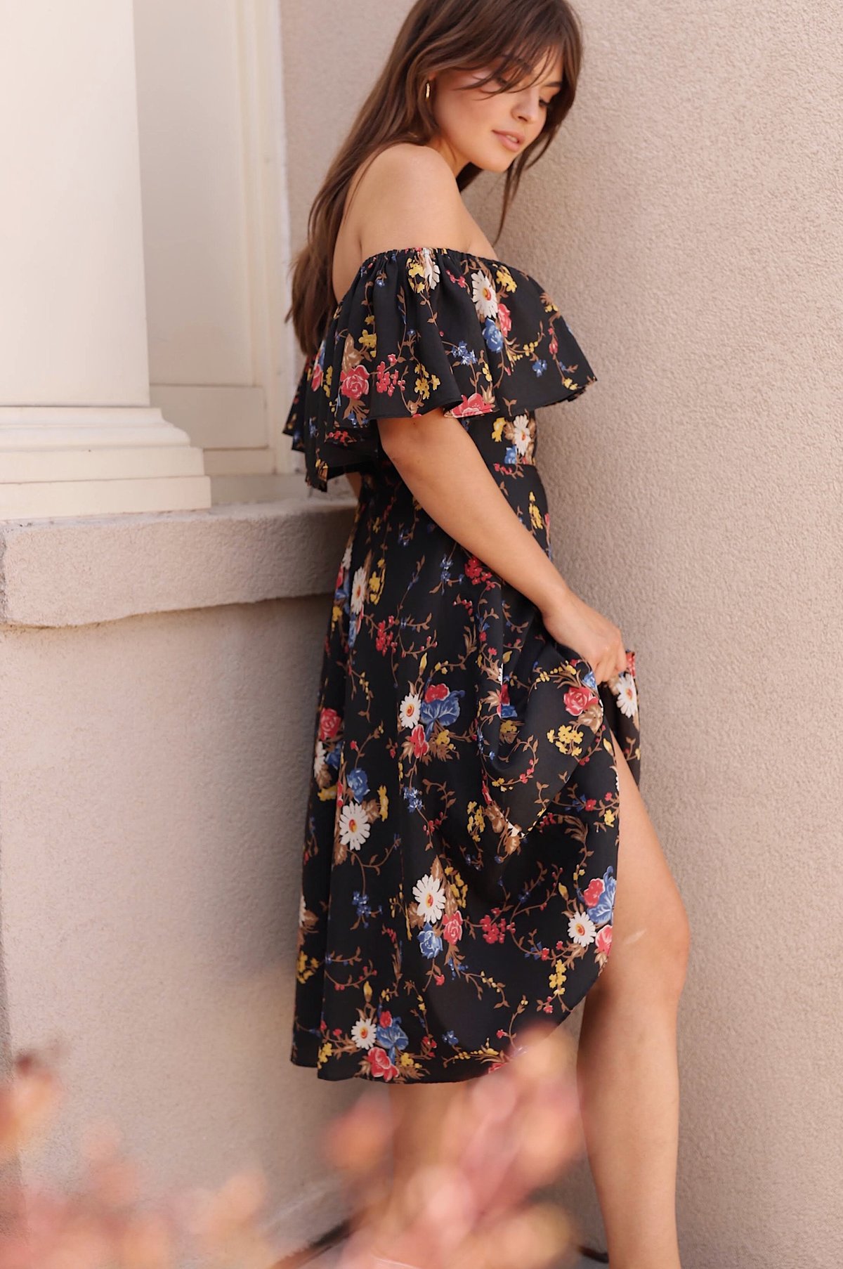 ワンピース 1970s Off Shoulder Dress Black Vintage-70s-Off-Shoulder-