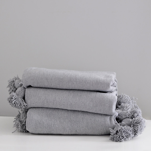 MOROCCAN POM POM BLANKET GRAY OWL Garmentory
