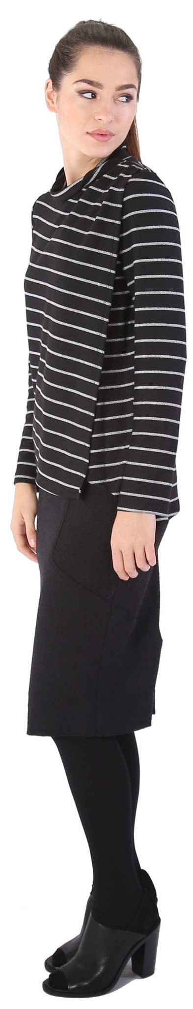 Shay & Coco Asymmetrical Zip Cardigan in Black & White Stripe Shay & Coco Asymmetrical Zip Cardigan in Black & White Stripe