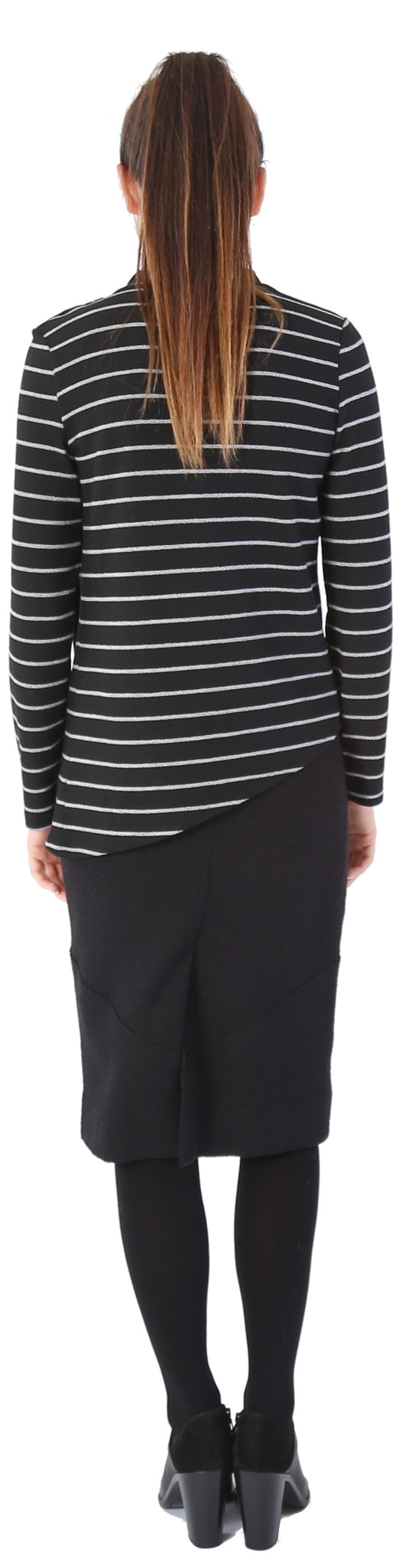 Shay & Coco Asymmetrical Zip Cardigan in Black & White Stripe Shay & Coco Asymmetrical Zip Cardigan in Black & White Stripe
