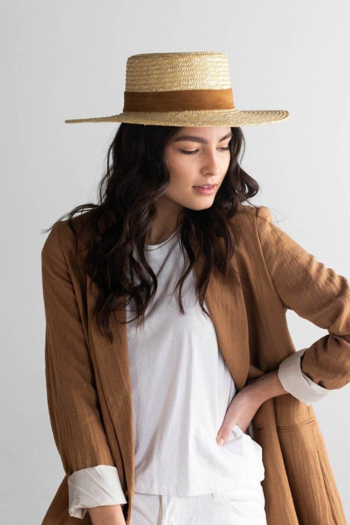 GIGI PIP Natural Straw Fedora with Brown Trim Gigi Pip River Guatemalan Palm Straw Hat – Wildflower  main image 2