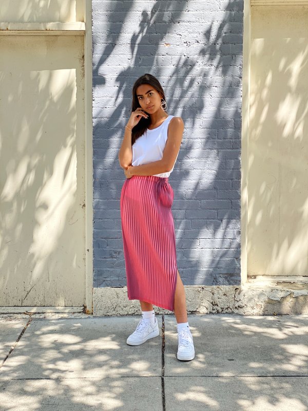 Issey Miyake Pleats Please Alt Bright Skirt - Pink Print | Garmentory