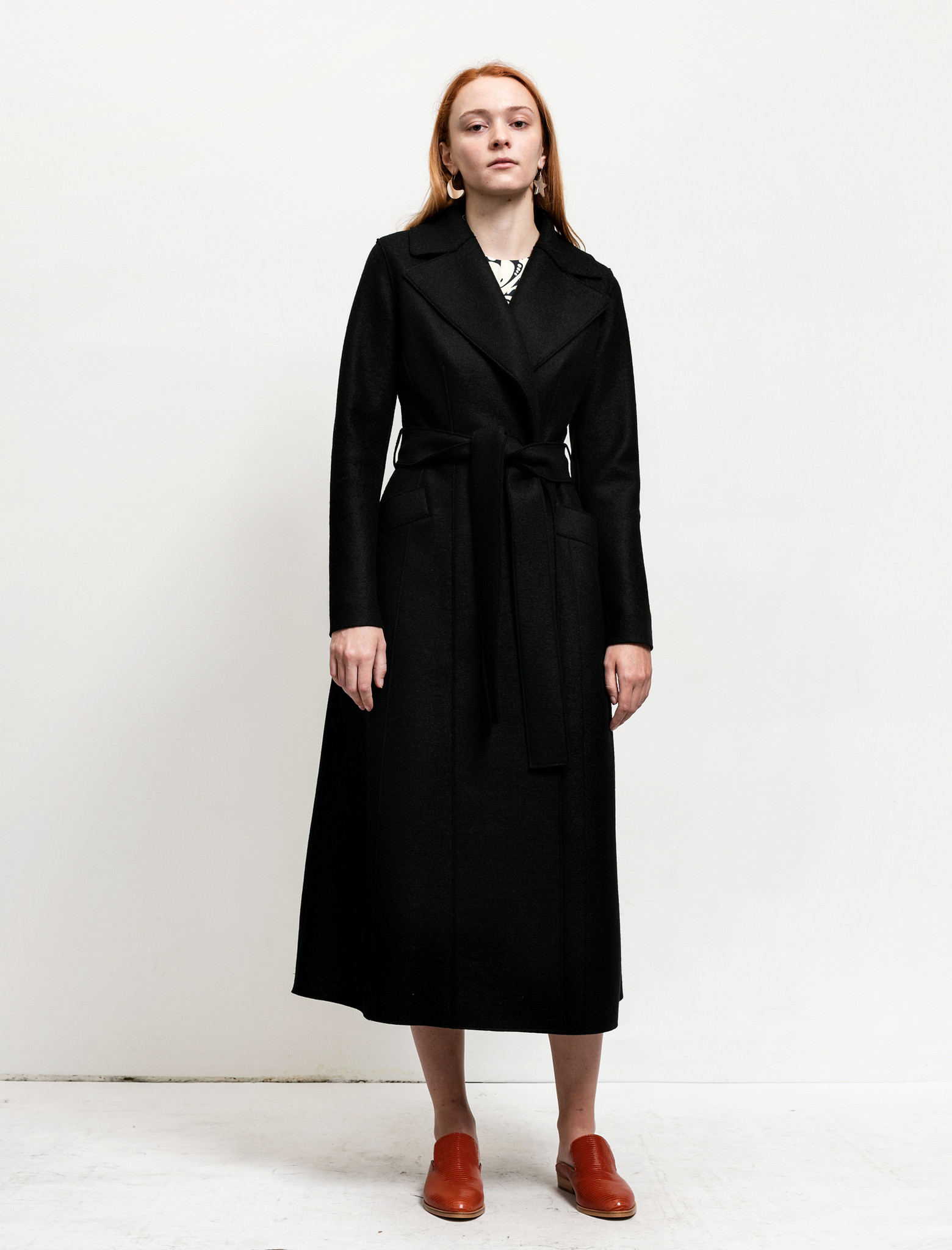 Harris Wharf Womens Long Duster Coat Pressed Wool Black Garmentory