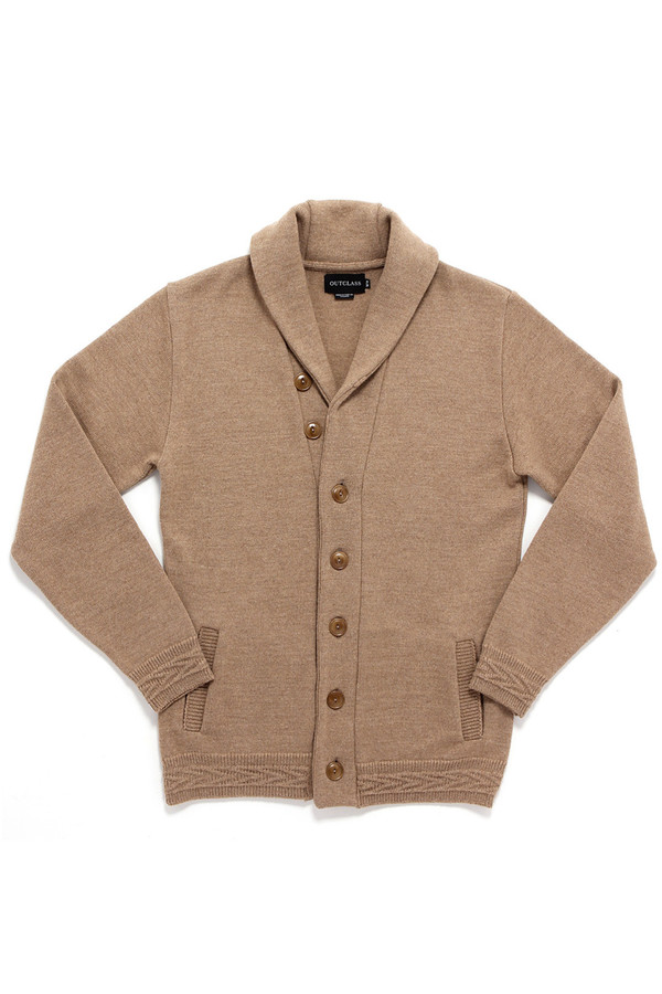 Men's Outclass Shawl Collar Cardigan Camel Garmentory
