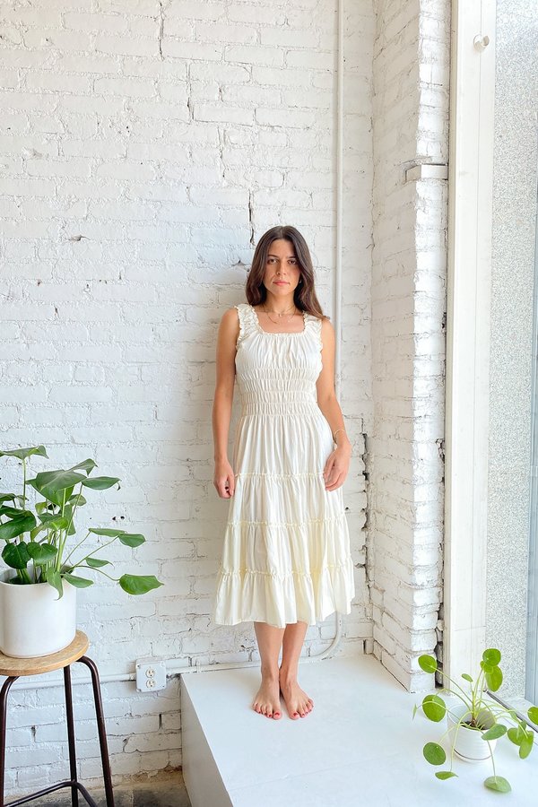 Lisa Says Gah Cotton Satin Agatha Midi Dress - Ivory Lisa Says Gah Cotton Satin Agatha Midi Dress - Ivory