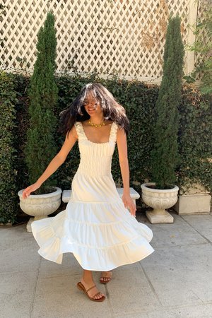 Lisa Says Gah Cotton Satin Agatha Midi Dress - Ivory Lisa Says Gah Cotton Satin Agatha Midi Dress - Ivory