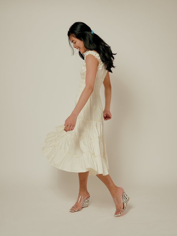 Lisa Says Gah Cotton Satin Agatha Midi Dress - Ivory Lisa Says Gah Cotton Satin Agatha Midi Dress - Ivory
