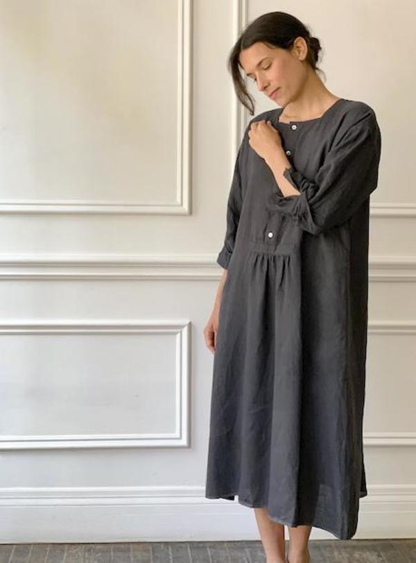 chinese dress ladies Boulevard Linen Maxi Dress in Charcoal – Bed Threads main image 0