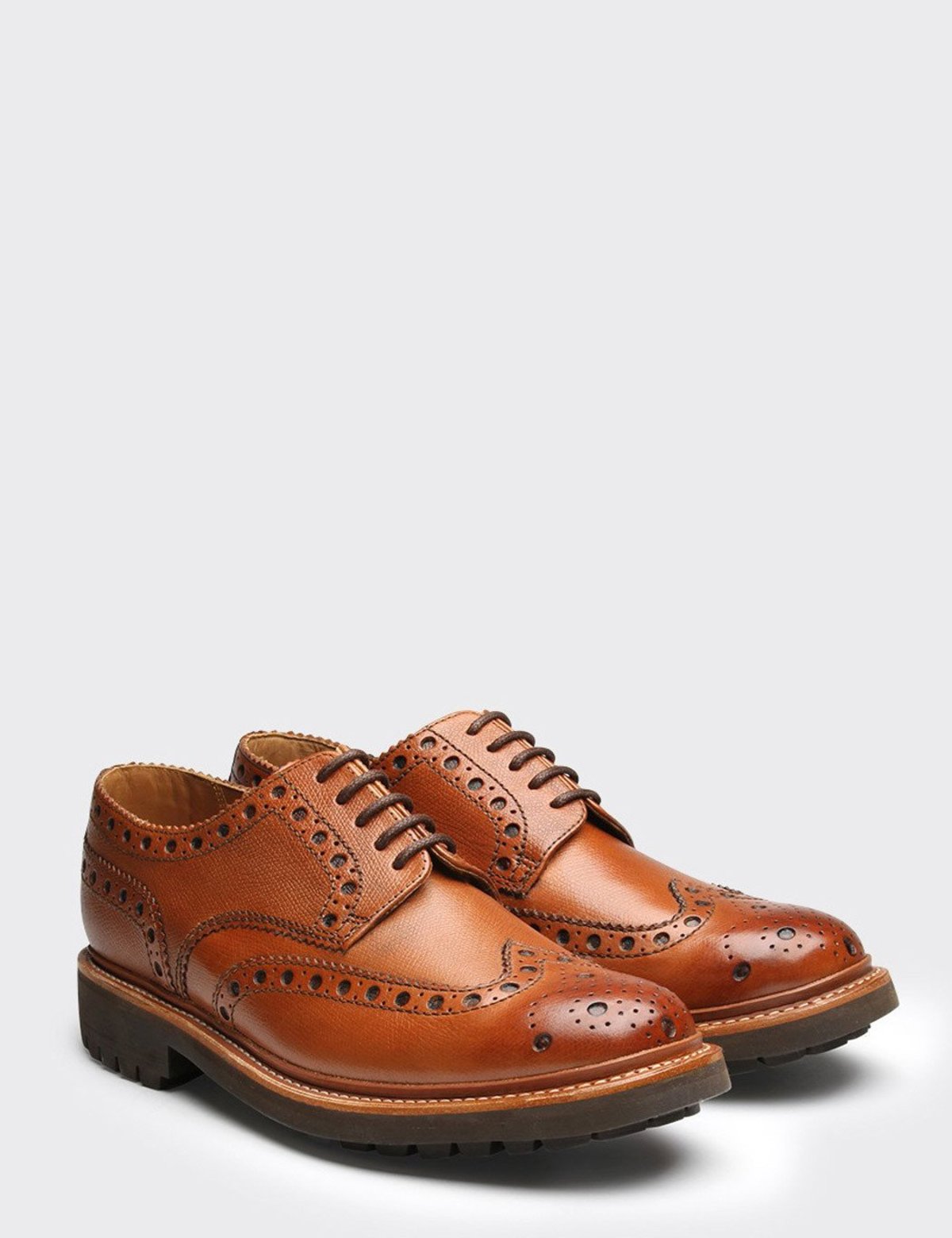 Grenson Archie Brogue Commando Sole Shoes Tan Garmentory