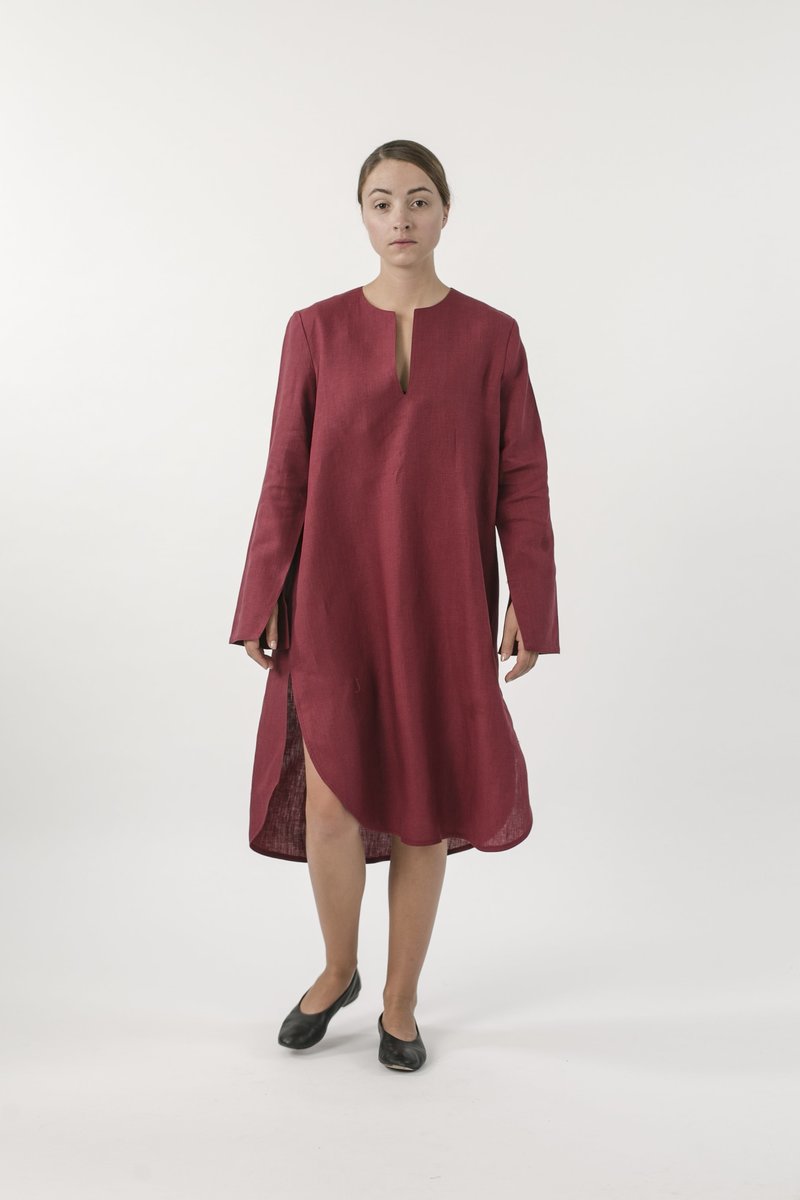Good Studios Hemp Linen Tunic Dress - Burgundy | Garmentory