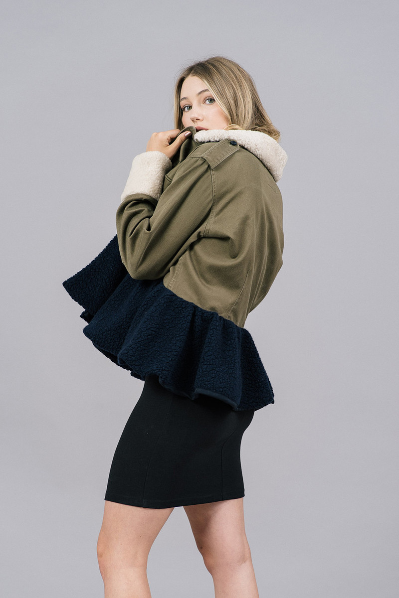 Harvey Faircloth Shearling Peplum Army Jacket | Garmentory