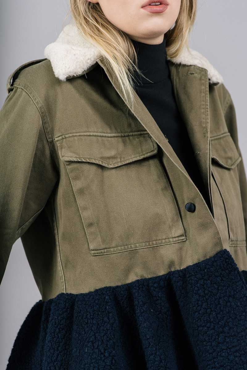 Harvey Faircloth Shearling Peplum Army Jacket | Garmentory