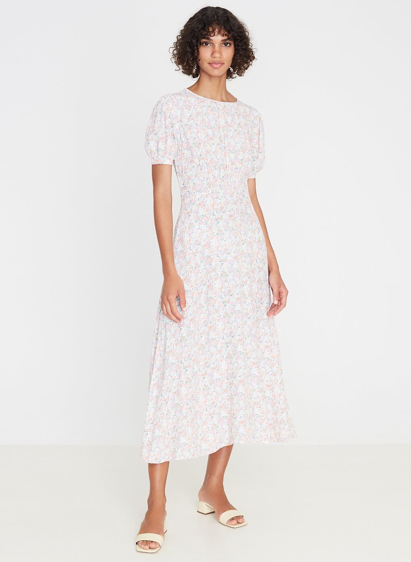 knee length dresses for ladies Off-White Flora Tile Scallop Euroflax™ Premium Linen Maxi Dress main image 0
