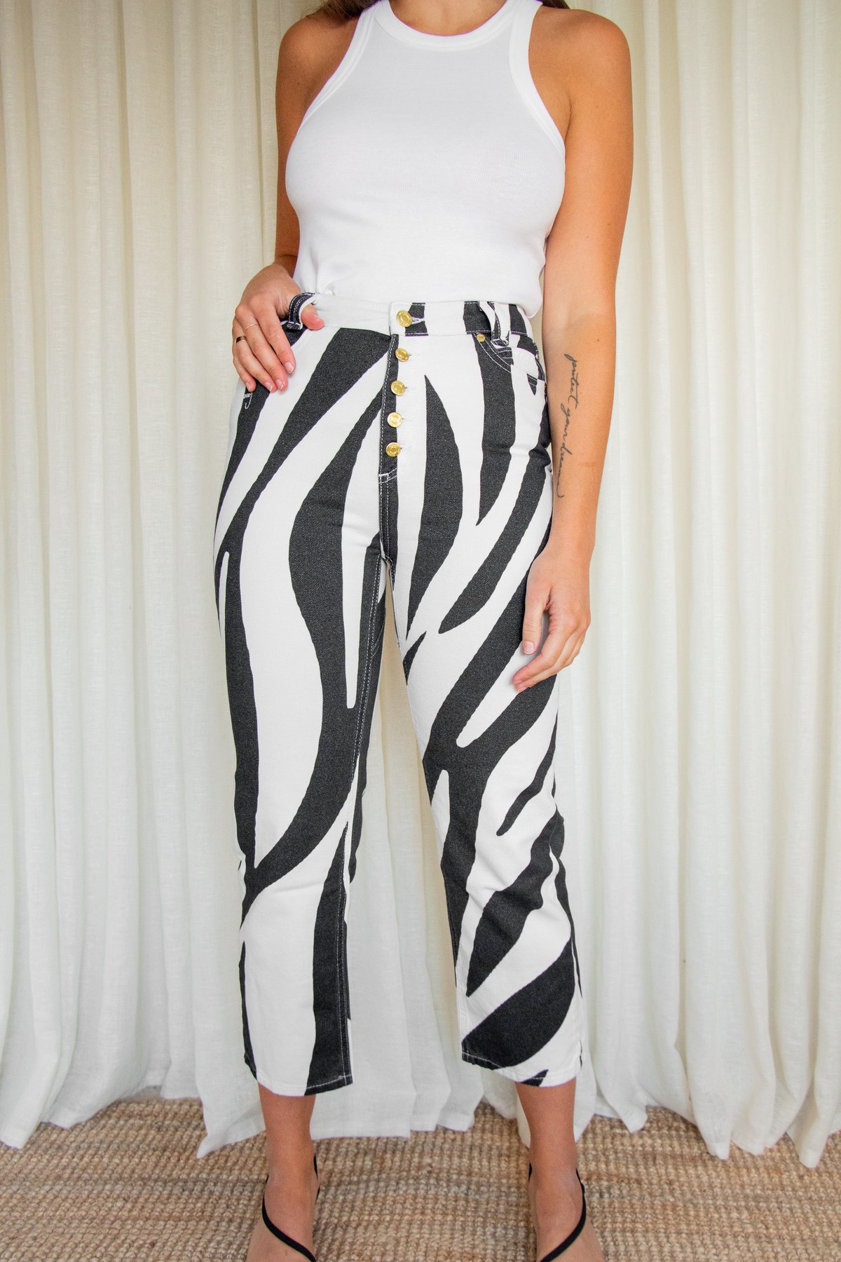 House of Sunny Rewa High Waisted Jeans - Zebra Print | Garmentory