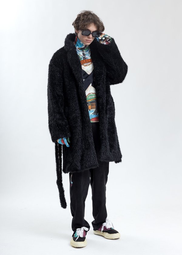 エリンキDoublet ダブレット SPIKE FUR LONG COAT Doublet Spike Fur Long Coat - Black | Garmentory